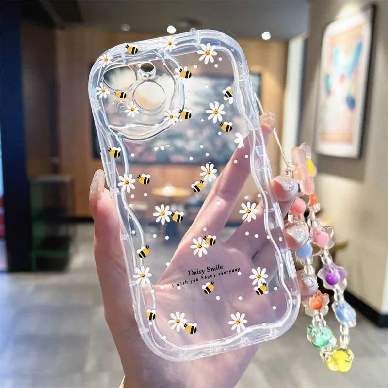 Cute Smile bee Flower Wrist St - Cute Cartoon Wrist Strap Silicone Case recension och pris