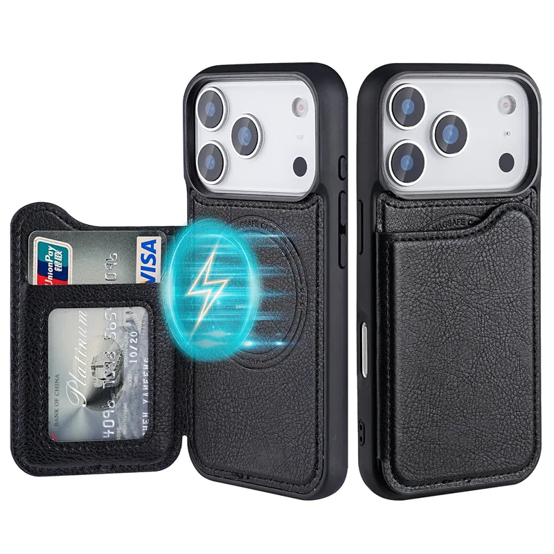 For Magsafe Magnetic Leather W - Leather Wallet Card Holder Phone Cover recension och pris