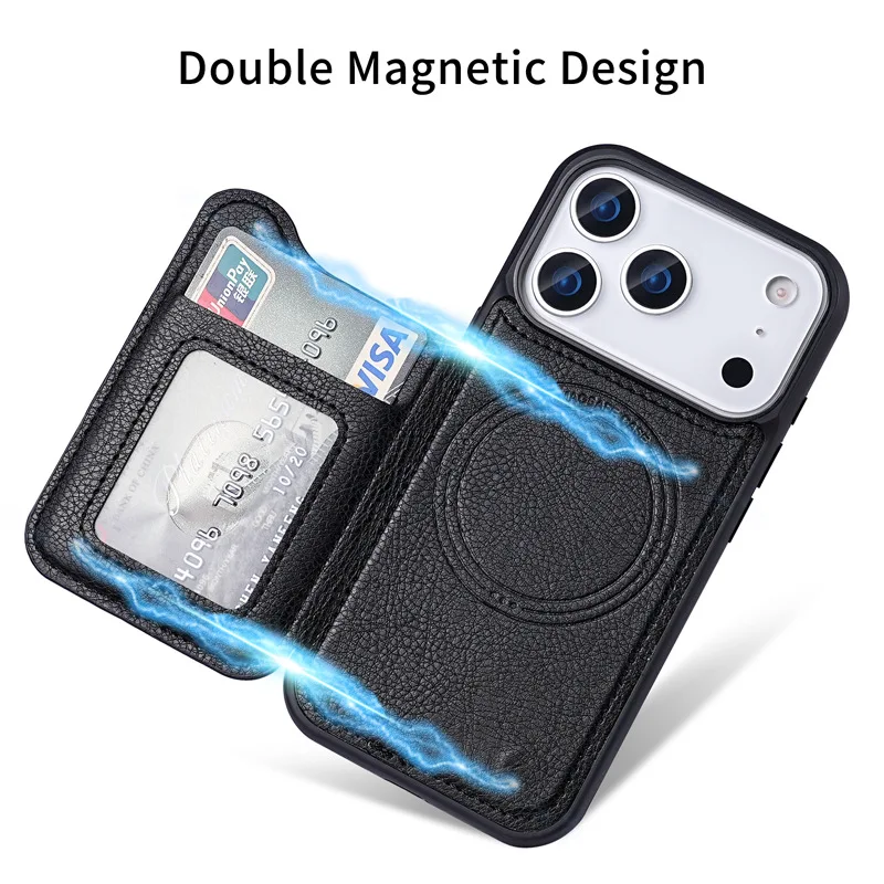 For Magsafe Magnetic Leather W - Leather Wallet Card Holder Phone Cover recension och pris
