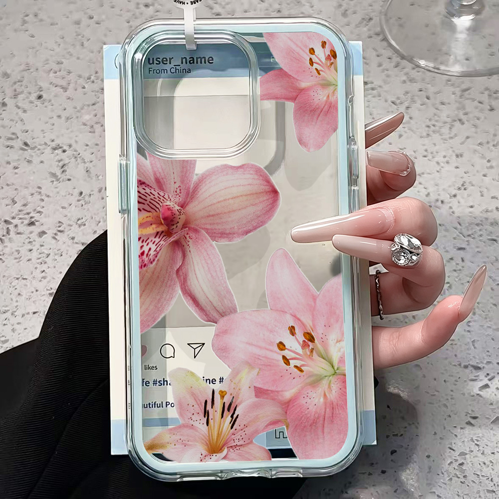 Pink Lily Flower Clear Phone C - Clear Shockproof Bumper Case recension och pris