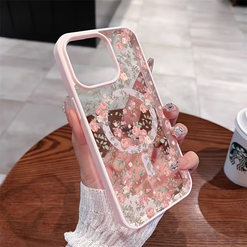 Pink Tiny Rose Clear Magnetic  - Clear Shockproof Bumper Case recension och pris
